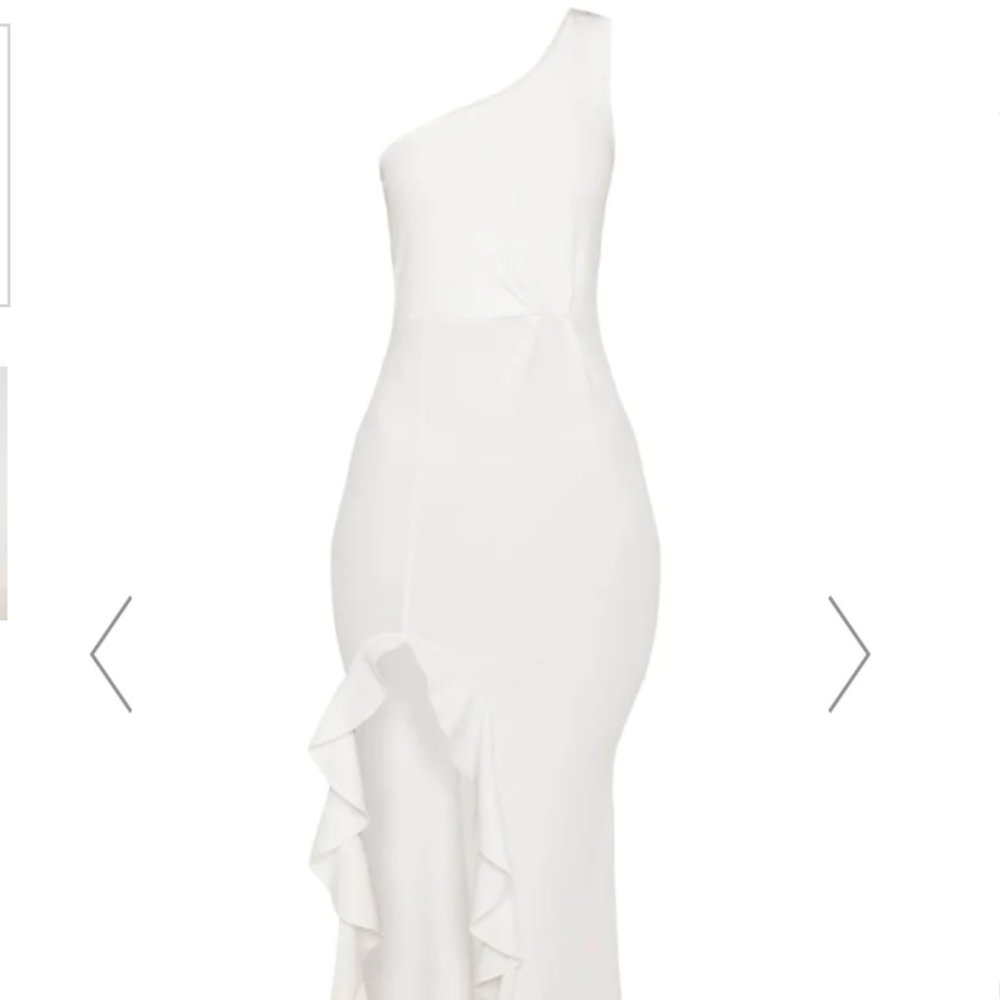 Pretty Little Thing White Off Shoulder Ruffle Hem Maxi Dress